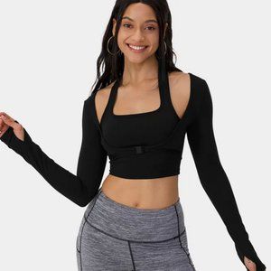 Halara Cloudful Halter Thumb Hole Long Sleeve Cropped 2-in-1 Sports Top